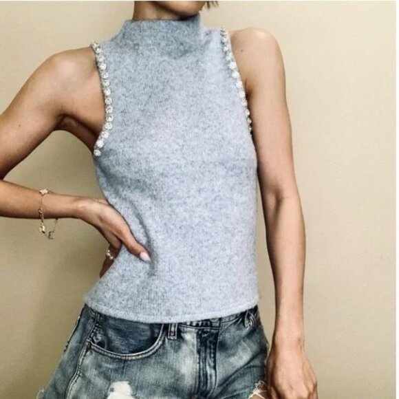 NWT Anthropologie House of Harlow 1960 Sleeveless Sweater with Rhinestones - Picture 5 of 9